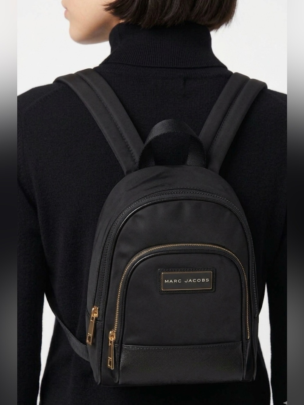 Marc Jacobs Black Nylon Mini Backpack with Gold Hardware